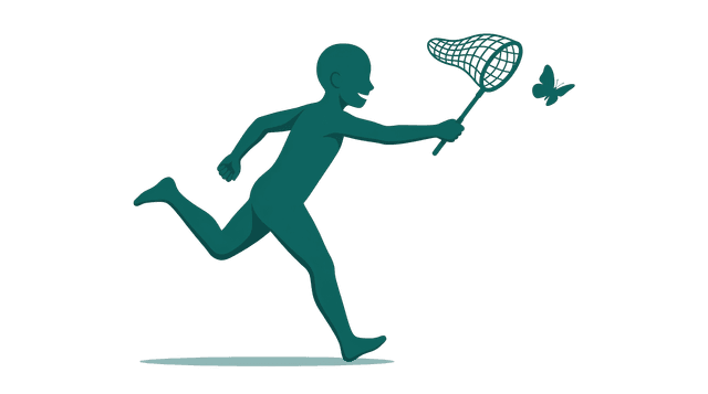 Illustrasjon av person som jager sommerfugl