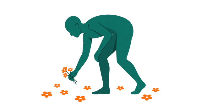 Illustrasjon av person som plukker blomster