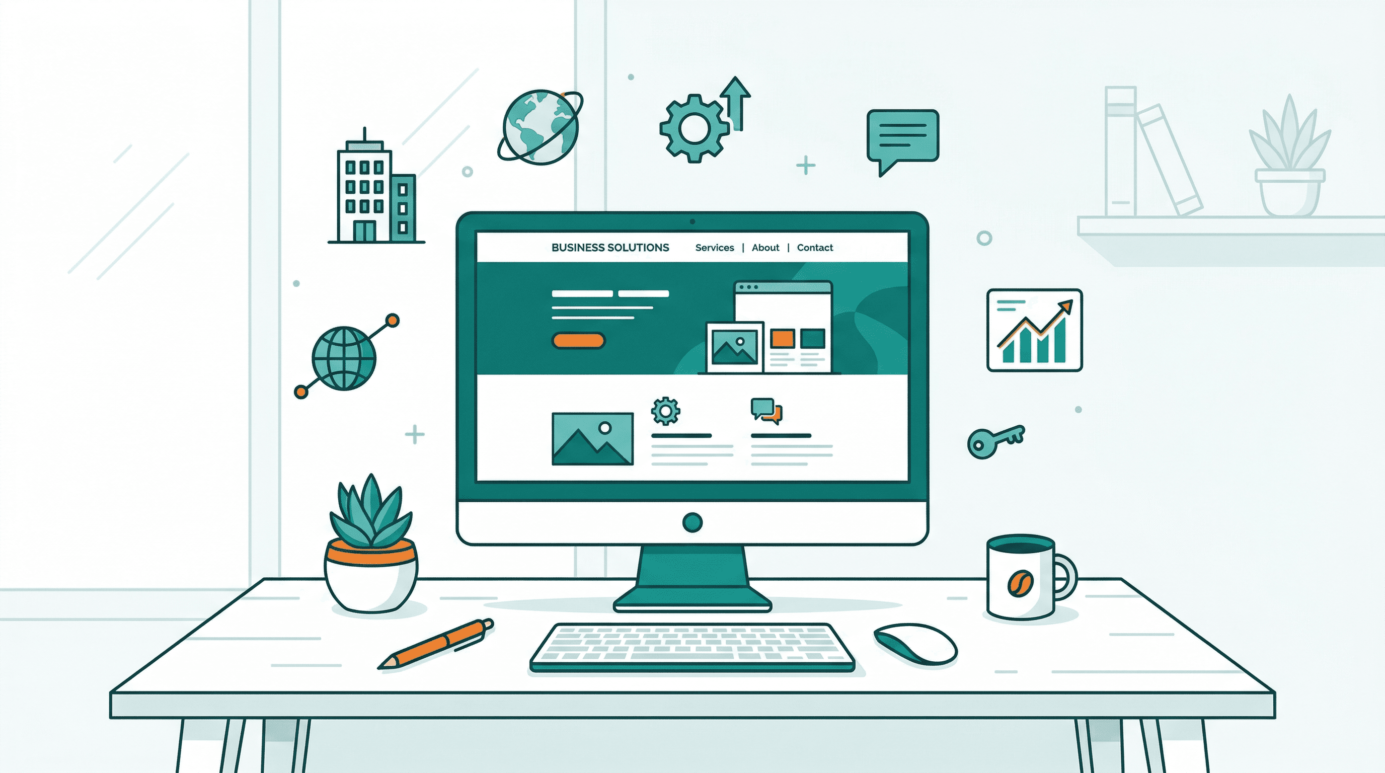 Nettside for bedrift — illustrasjon av profesjonell bedriftsnettside på ulike enheter