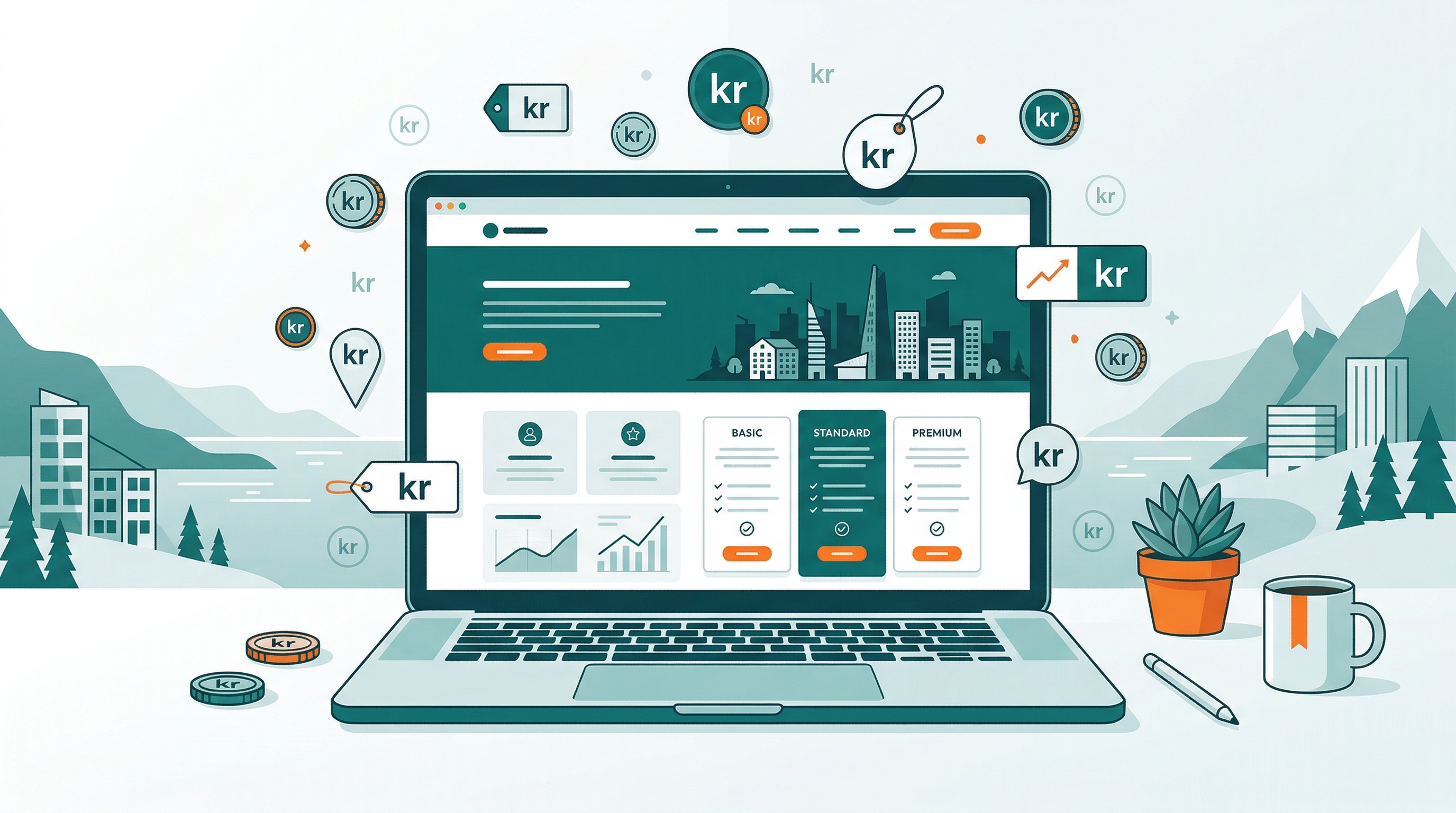 Illustrasjon av nettsidepriser i Norge — hva koster en nettside i 2026?